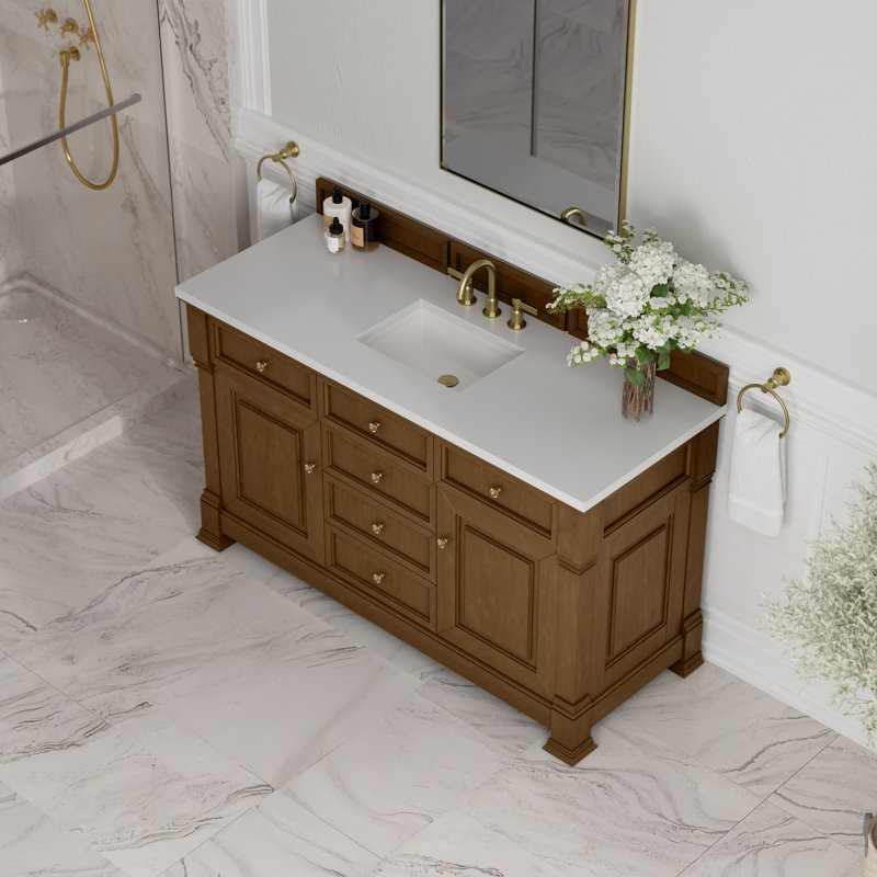 Brookfield Single Vanity, Widespread, Honey Oak, White Zeus
