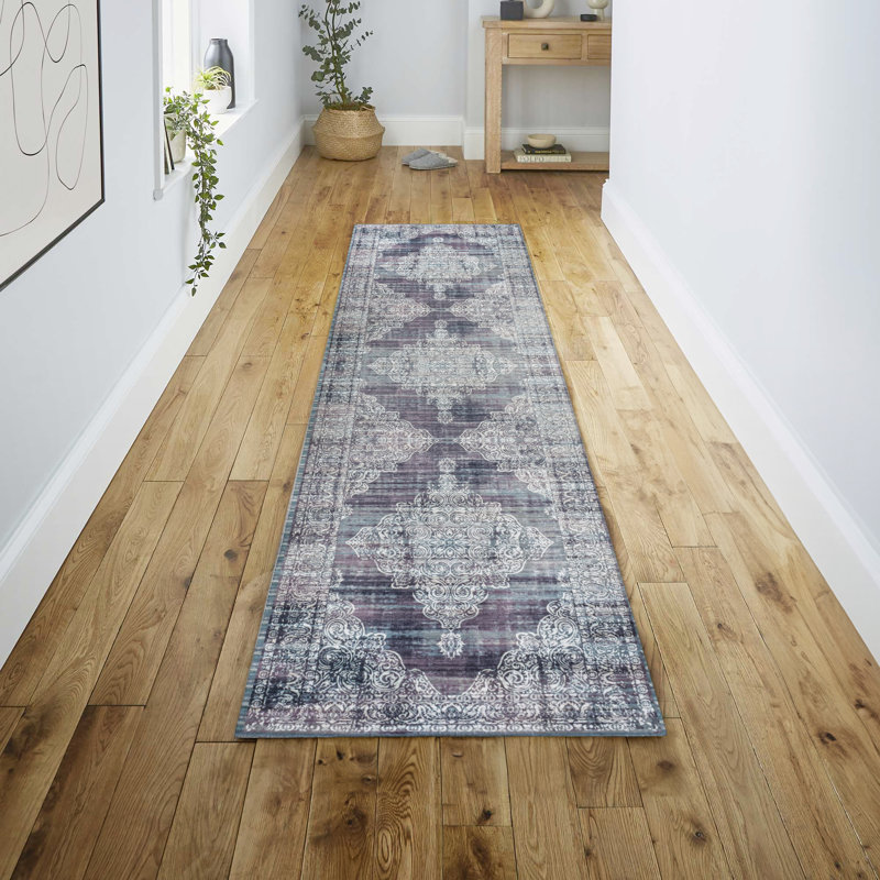 Regis Bohemian Medallion Machine-Washable Purple/Cream Rug, Runner 2' x 8'