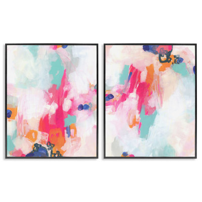  Pink & Pastel Splotches 2 PC Giclee Art Set by June Erica Vess