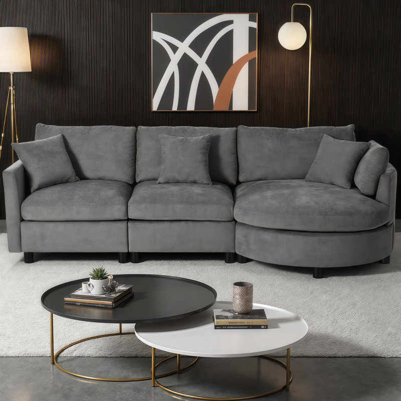 Canapé modulaire en méridienne courbé Cloud-Like - Confort moelleux pour les petits espaces et la vie moderne, Gris