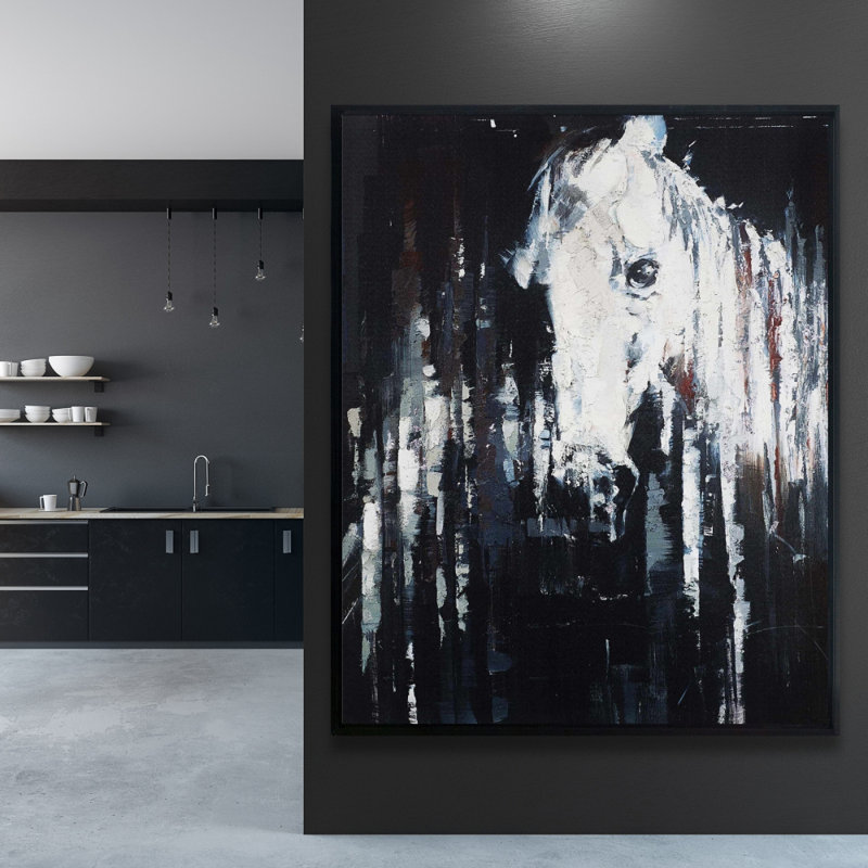 "Cheval abstrait sur fond noir" sur toile