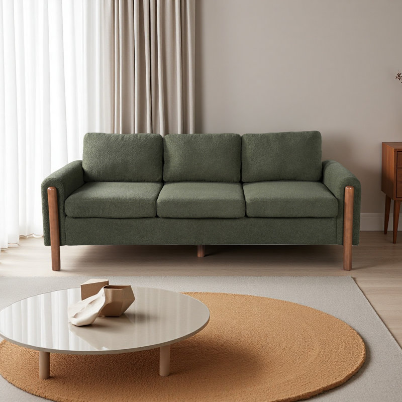 Canapé de 83,86 po à 3 places, accoudoir courbé avec pieds intégrés, tissu en velours de peluche, capacité de poids élevée (250 lb / siège), structure en bois massif durable