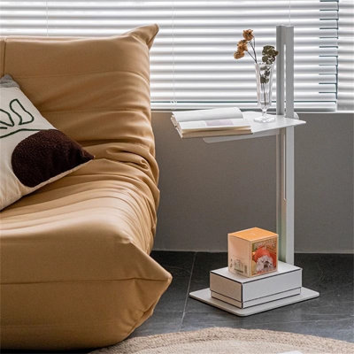 White Lifting End Table, Modern End Table, Two-Story Shelf Beside Table, Stainless Steel Material, Durable.