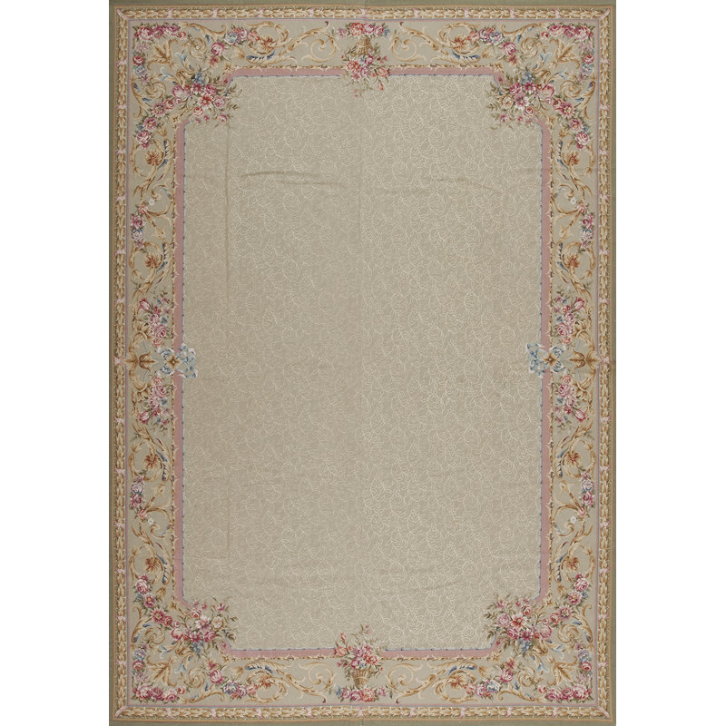 Highland Needleworks Hand Knotted Wool Area Rug in Beige, Rectangle 4' x 6'