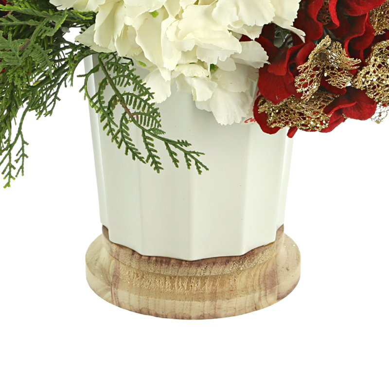 Chillicothe Holiday Arrangement with Assorted Hydrangeas and Evergreen