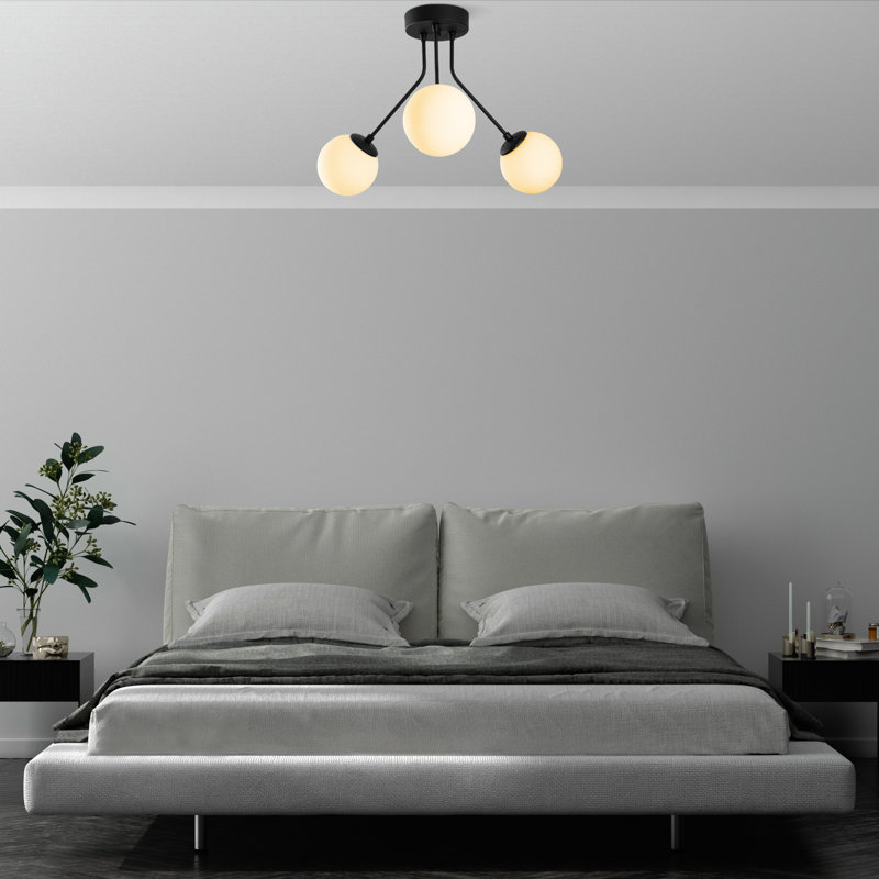 Elegant Black Chandelier Light Fixture, 22 in Diameter, Metal Body with Glass Cap | Non-Adjustable Height 15.7 in | 3 x E14 Socket, Max 40W (Bulb Not Included) | Perfect for Living Room, Dining Room & Entryways
