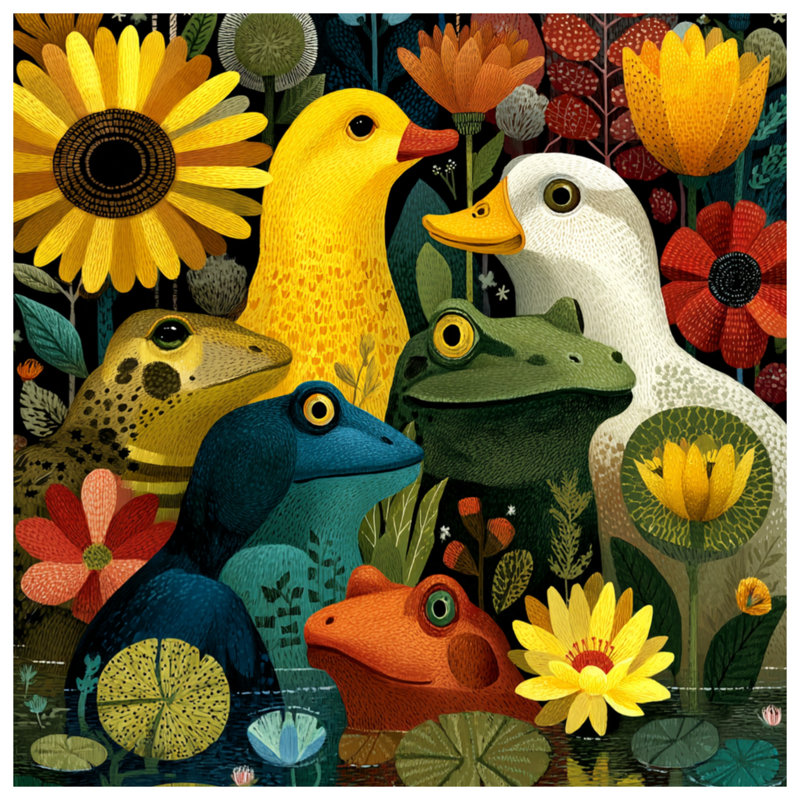 Housses de couette Frogs Ducks Flowers, Lit simple