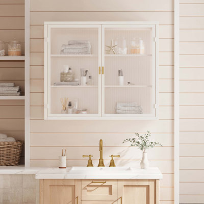 Armoire murale contemporaine avec portes en verre cannelé et rangement à trois niveaux