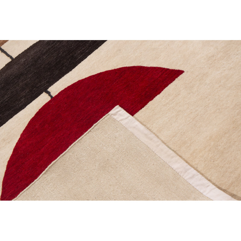 Mid Century Modern Hand Knotted Wool Geometric Area Rug, Runner 3' x 10'