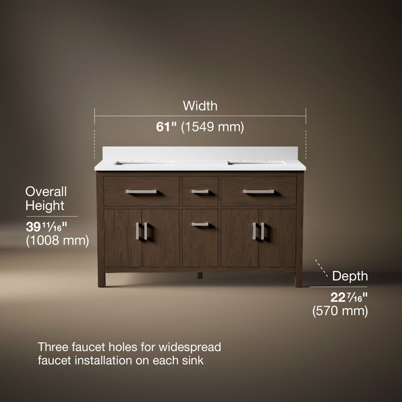 Kresla72" Bathroom Vanity Cabinet With Sinks And Quartz Top, 60"