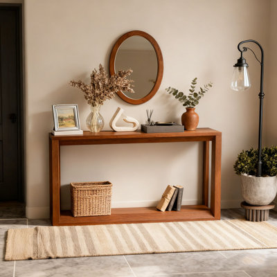 60" Rectangular Solid Wood Veneer Console Table, Wide Sofa Table, Behind Couch Table with Ample Storage for Entryway & Living Room