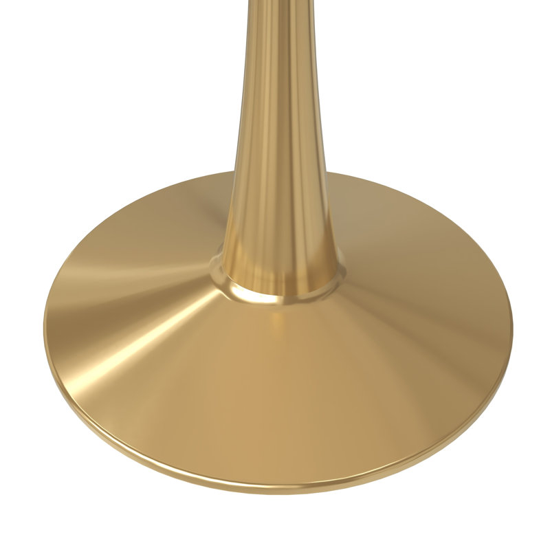 Seybert Round Dining Table with MDF Top and Gold Stainless Steel Pedestal Base - Seats 4 Person for Kitchen and Dining Room