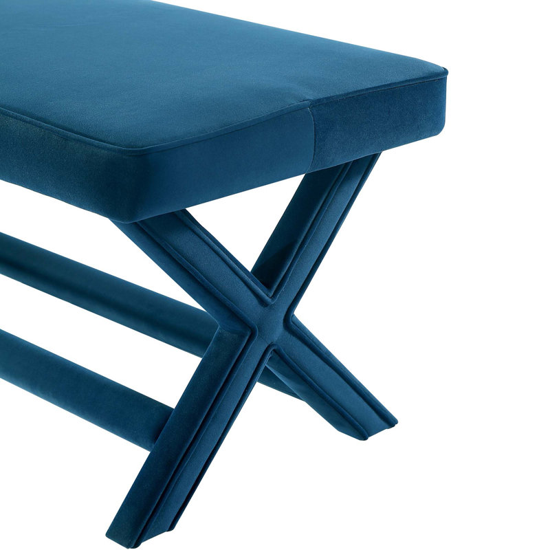 Banc rembourré en velours Mid-Century, Bleu