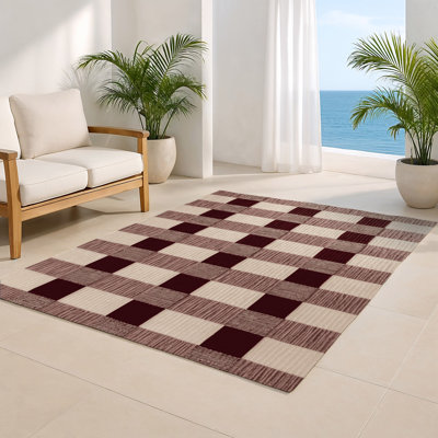 Tapis d'intérieur et d'extérieur à carreaux brun