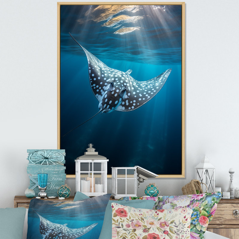 Wilbrecht Ray Graceful Glide Ocean sur toile, H 44 po x l 34 po x P 1,5 po, Cadre naturel flottant