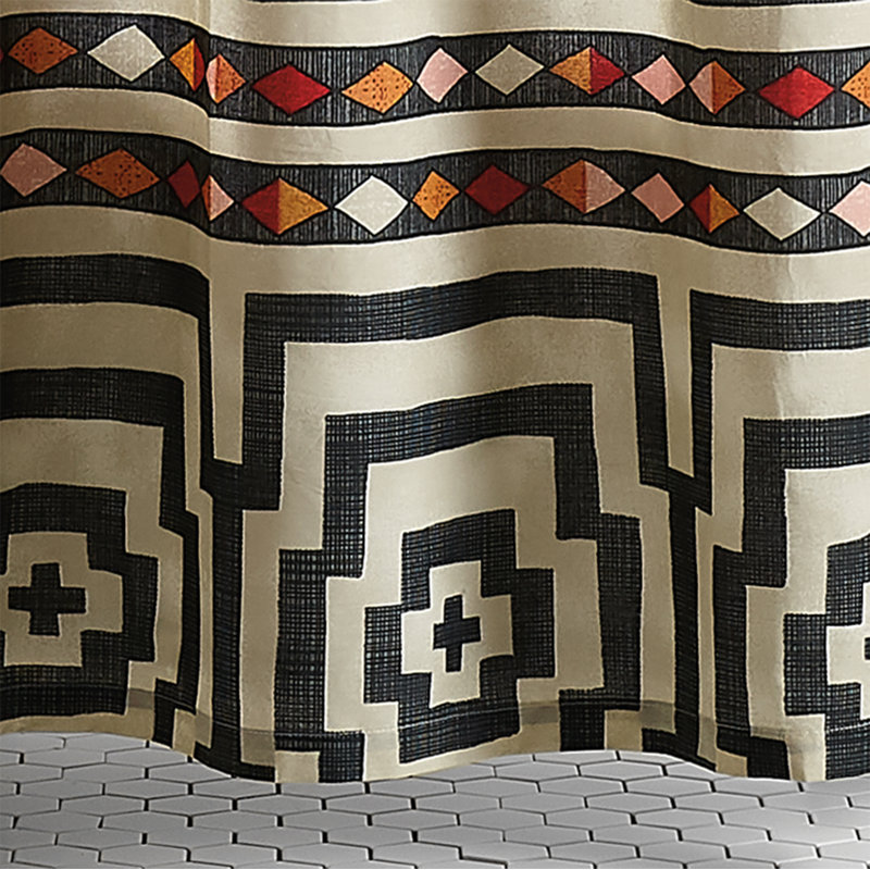 Hypnotic Geometric Boho 100% Cotton Shower Curtain by Jungalow, Black