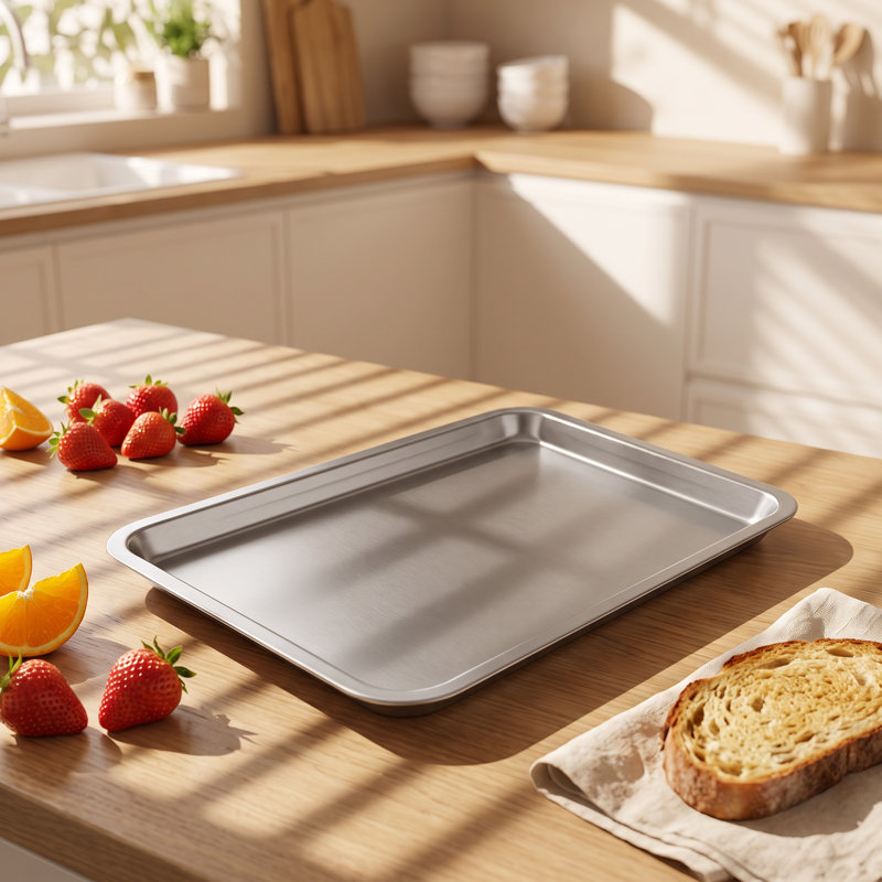Plateau de service rectangulaire Liantong en acier inoxydable 304 de qualité alimentaire, 26,9 cm (L) x 20 cm (P) x 2 cm (H).