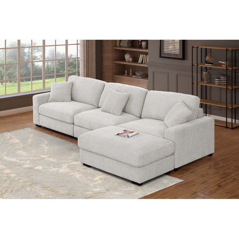 Canapé modulaire en chenille 5 pièces Khailey, Polyester blanc