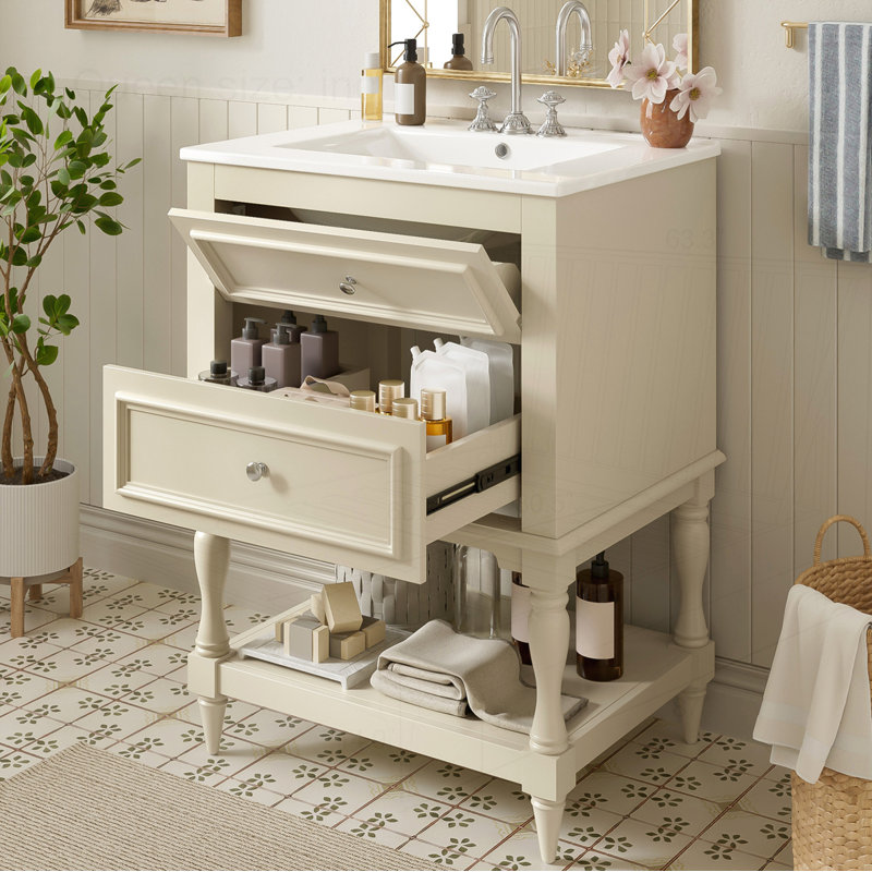 Meuble-lavabo 24 po avec lavabo en céramique, Beige