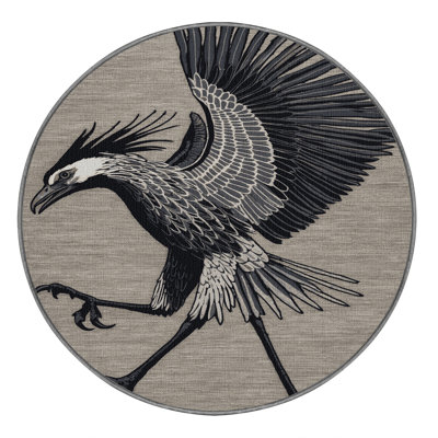 Washable Secretary Bird Wildlife Area Rug