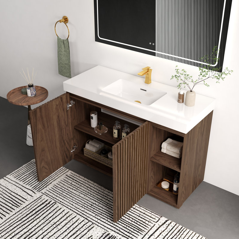 Meuble-lavabo autoportant en noyer Winston GALAN 48F, Walnut Brown, White