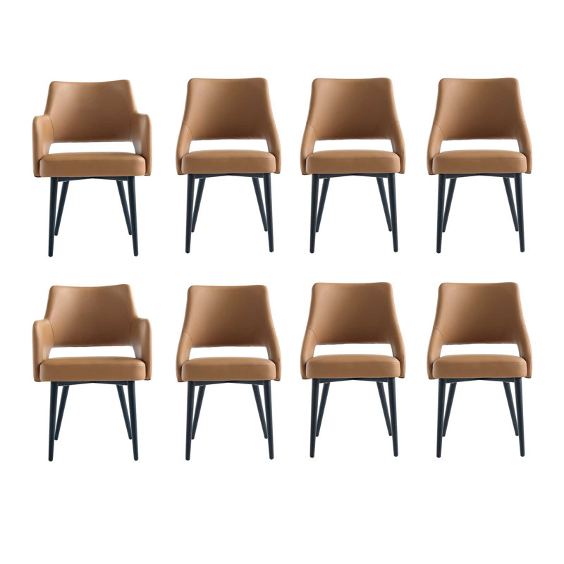 8-Piece Hickson Leatherette Dining Chair with Metal Legs, Saddle
