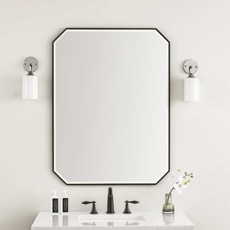 Rohe Flat Metal Beveled Wall Mirror, Matte Black, 40" x 30"