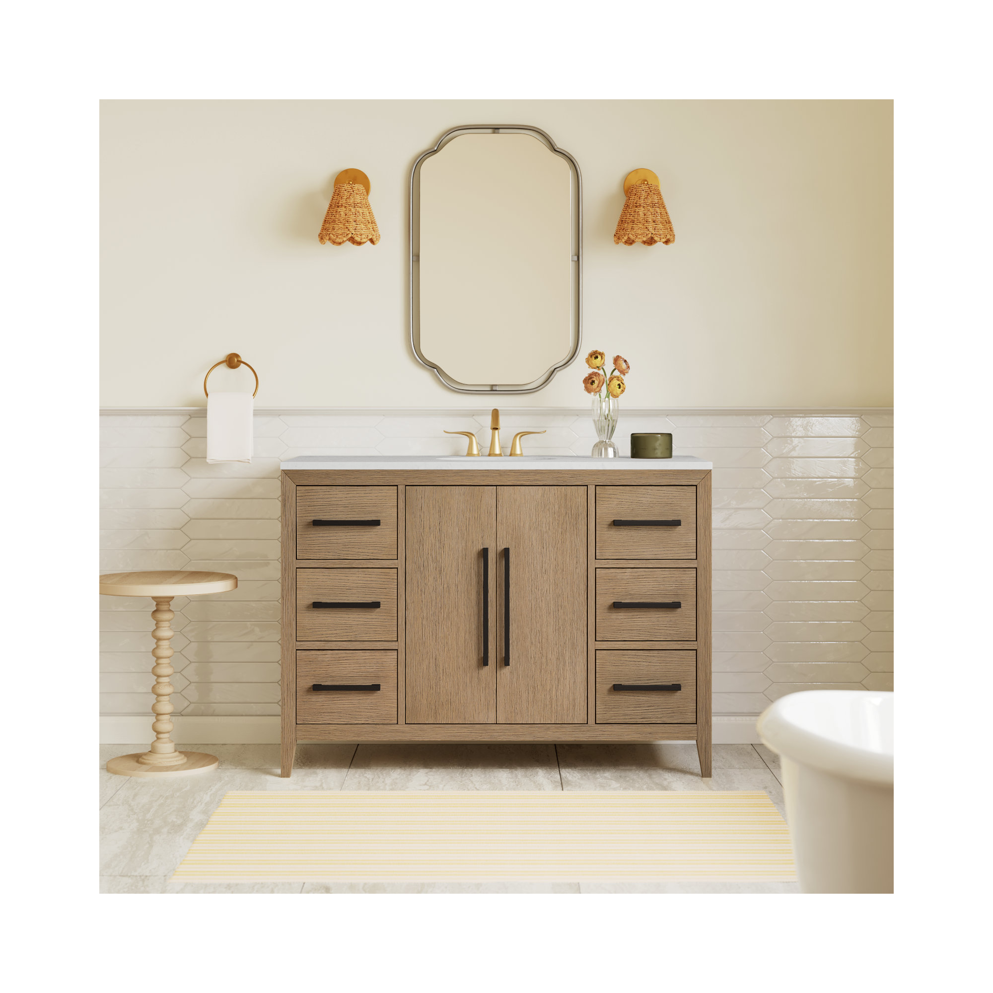 Alsup 48'' Single Bathroom Vanity, Wire Brushed Oak