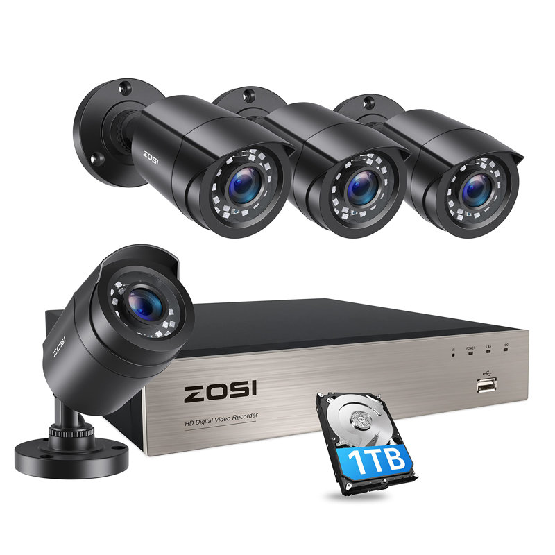 8CH DVR Security Cameras System with 1TB HDD, 4 Outdoor Bullet Cameras, Motion Detection