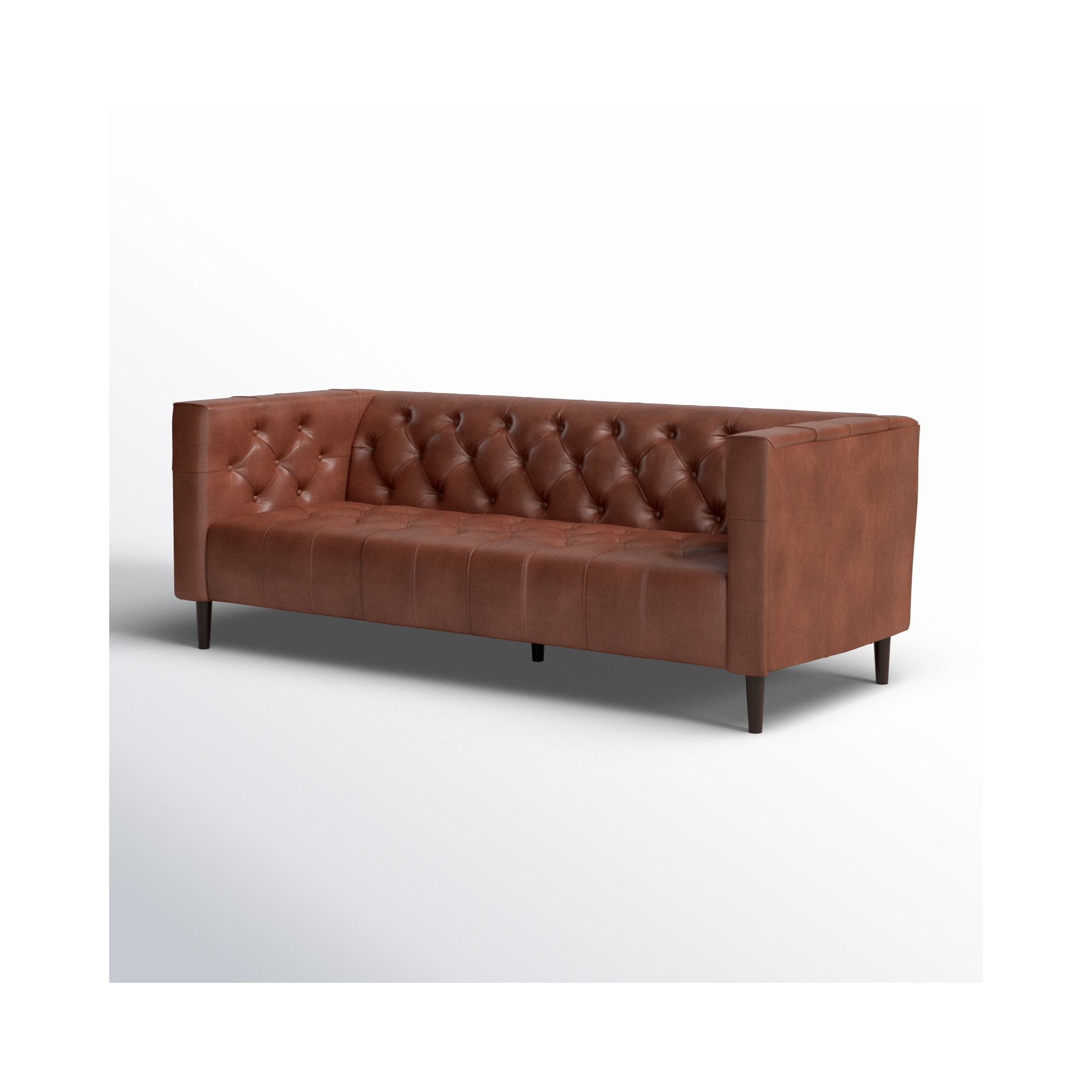 Cornelia 84'' Genuine Leather Chesterfield Sofa, Vintage Brown Top Grain Genuine Leather