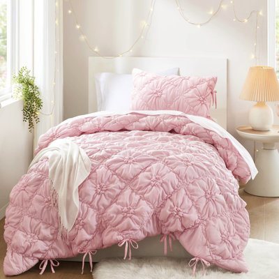 Édredon simple en 2 pièces, joli motif floral avec étreinte douce, microfibre brossée, rembourrage, confort toutes saisons, sécuritaire et facile à nettoyer, pour les jeunes femmes 2 pièces, aspect matelassé, douillet et respirant