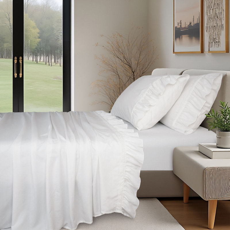Romantic Lace Ruffle Queen Sheet Set