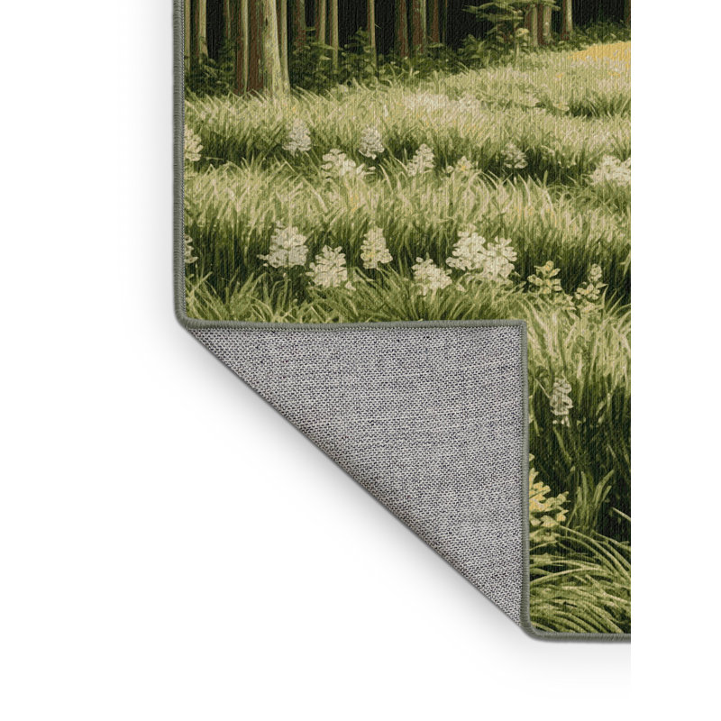 Machine Washable Nature Green Area Rug, Round 8'