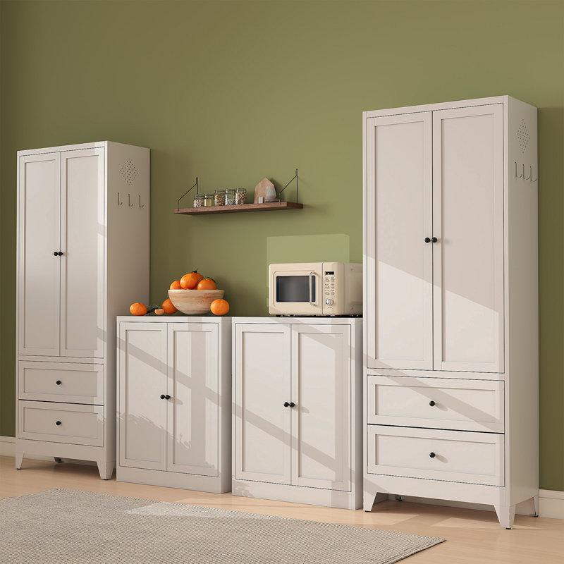 Garde-manger 34,6 po en métal blanc avec tablettes réglables - Organisateur de rangement de cuisine autoportant avec poignées à prise facile, assemblage requis, idéal pour la cuisine, la salle à manger, l’appartement