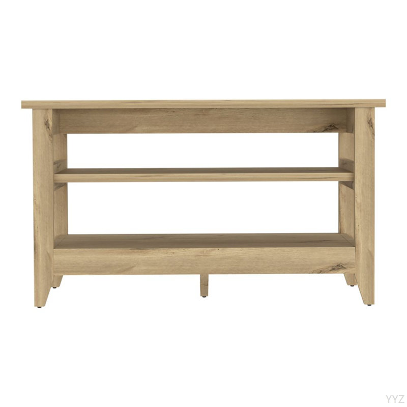 Banc de rangement Misuri, quatre pieds, deux tablettes ouvertes - chêne clair