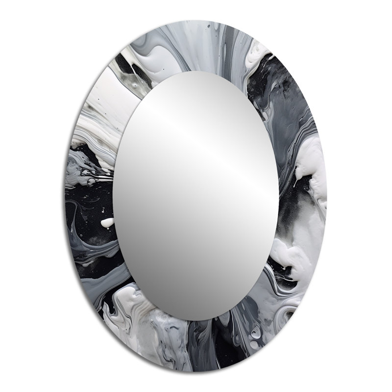 Black And Grey Harmony In Chaos - Black Oval Wall Mirror Decor, 40" x 30"