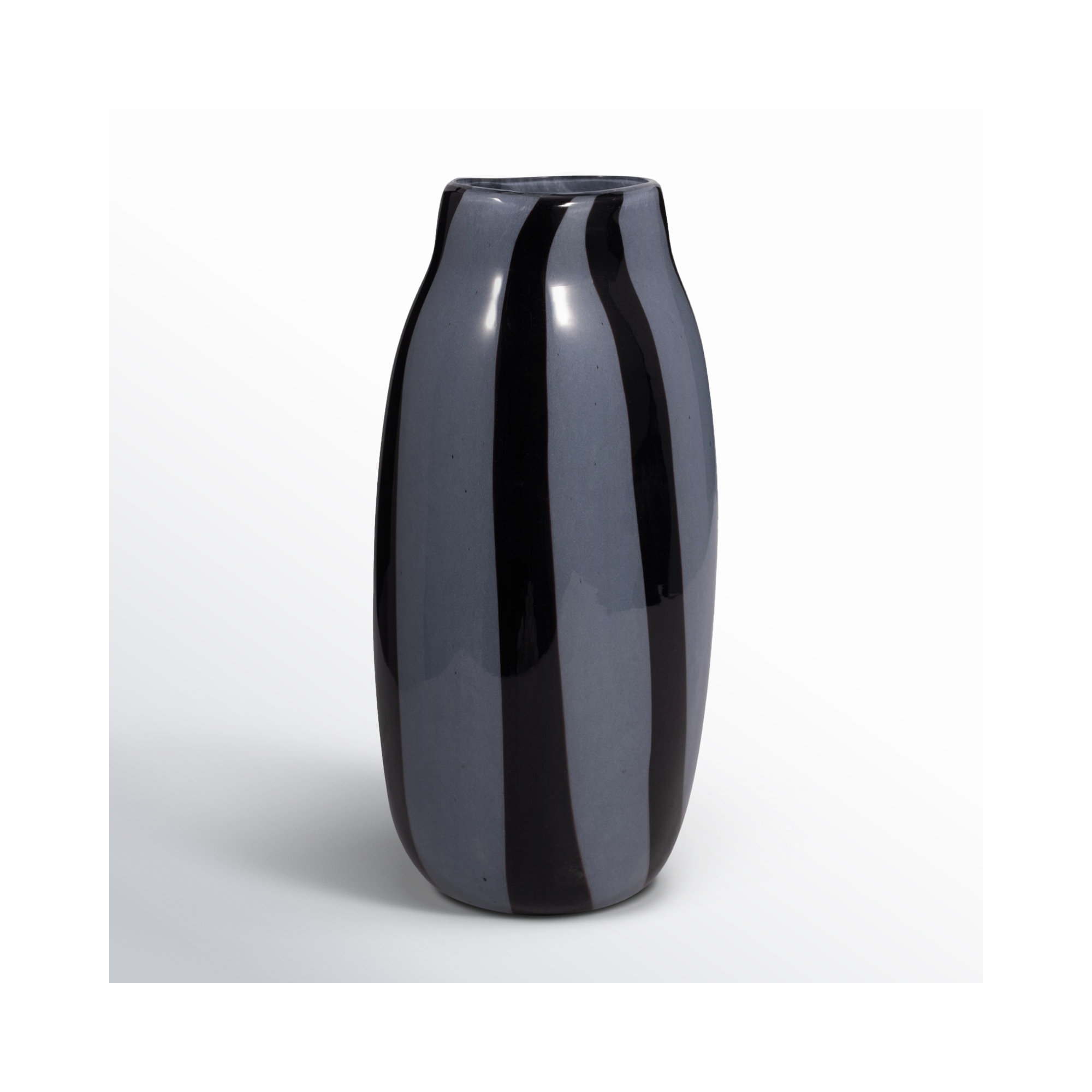 Mele Modern Striped Glass Vase, Black/Gray, 14" H x 7" W x 5" D