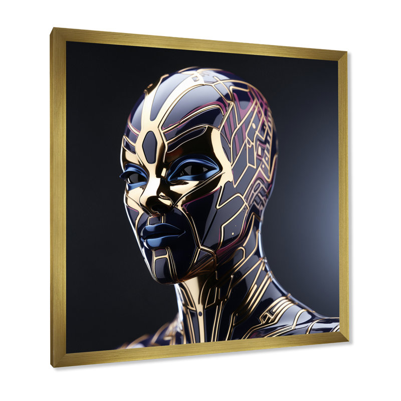 «Sci-Fi Portrait of Futuristic Cyborg Man» sur toile, H 30 po x l 30 po x P 1 po, Cadre doré simple