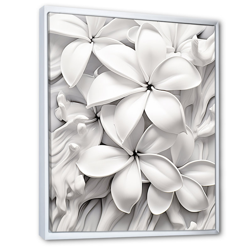 «Fragrant Plumeria Serenade», reproduction d'art sur toile, Cadre flottant blanc, H 44 po x l 34 po x P 1,5 po