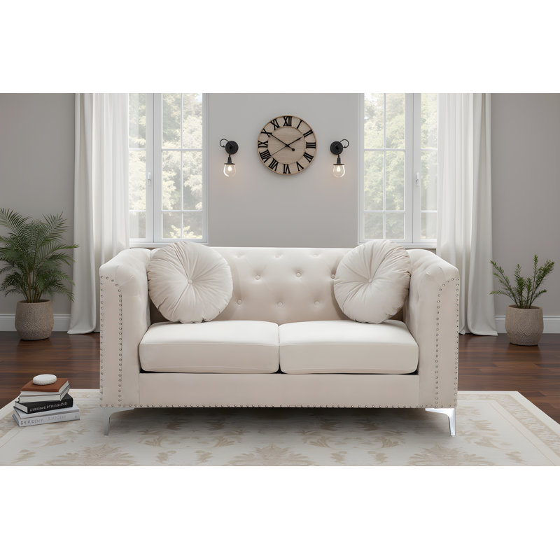 Nade Velvet Loveseat, Ivory