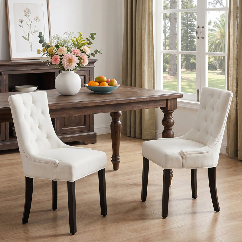 Chaise d'appoint rembourrée capitonnée à oreilles (ensemble de 2), Beige