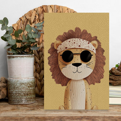 Cool Lion Sunglasses Playful Lion Portrait Wildlife Wall Art Print 1 Piece Wrapped Canvas Wall Art