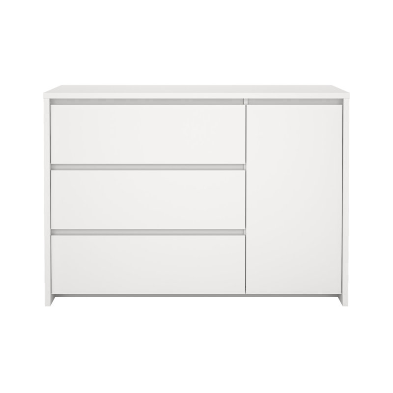 Commode à 3 tiroirs et 1 porte Amily, Blanc