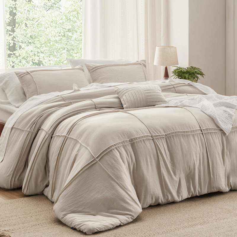 Bedsure  Grid Tufted Duvet Cover, Beige, Queen Duvet Cover + 2 Queen Pillowcases