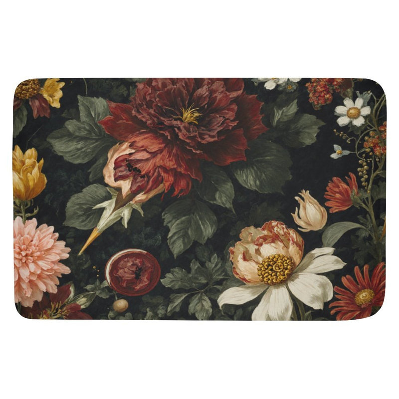 Vintage Floral Pattern Plush Bath Rug For Bathroom, 36 X 24