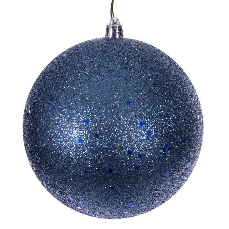 Ornement boule denim bleu à paillettes., H 10 po x l 10 po x P 10 po