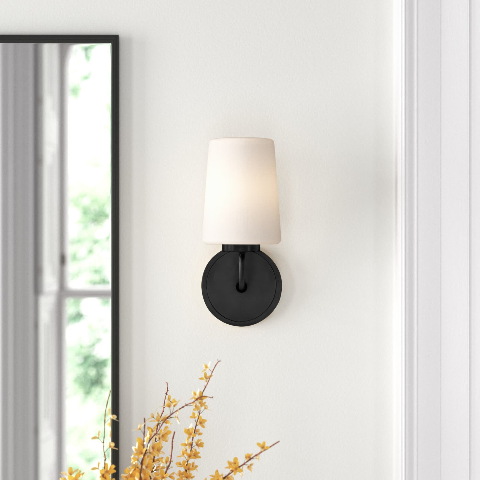 Fitz Single Frosted Dimmable Bath Sconce, Black