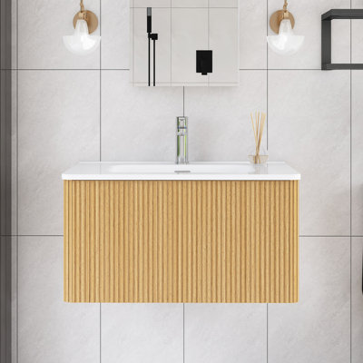 30" Wall Mounted Single Bathroom Vanity With White Ceramic Top