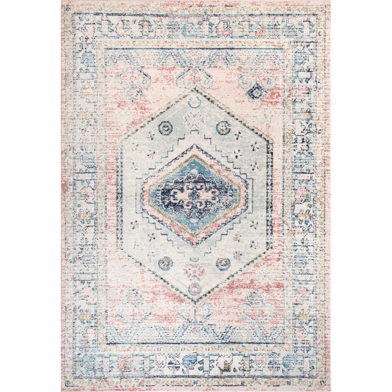 Hiott Machine Woven Oriental Rug with Scalloped Edges, Rectangle 8' x 10'