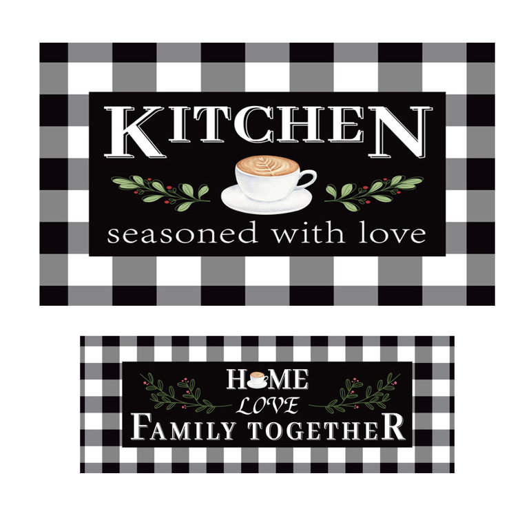 2 Pieces Buffalo Plaid Kitchen Rugs Set Sweet Home Farmhouse Decor Kitchen  Mat Black and White Rug, Water Absorb Microfiber Kitchen Rug Checkered Rug